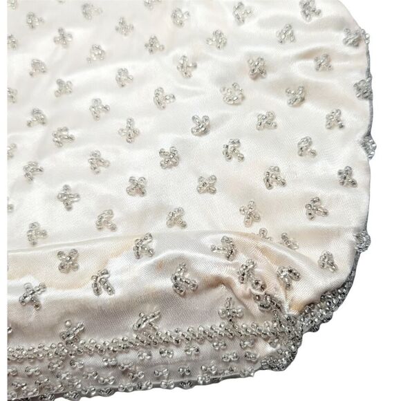 Vintage Off White Beaded Evening Formal Purse Bag Beige Metal Clasp Closure READ - Picture 6 of 12